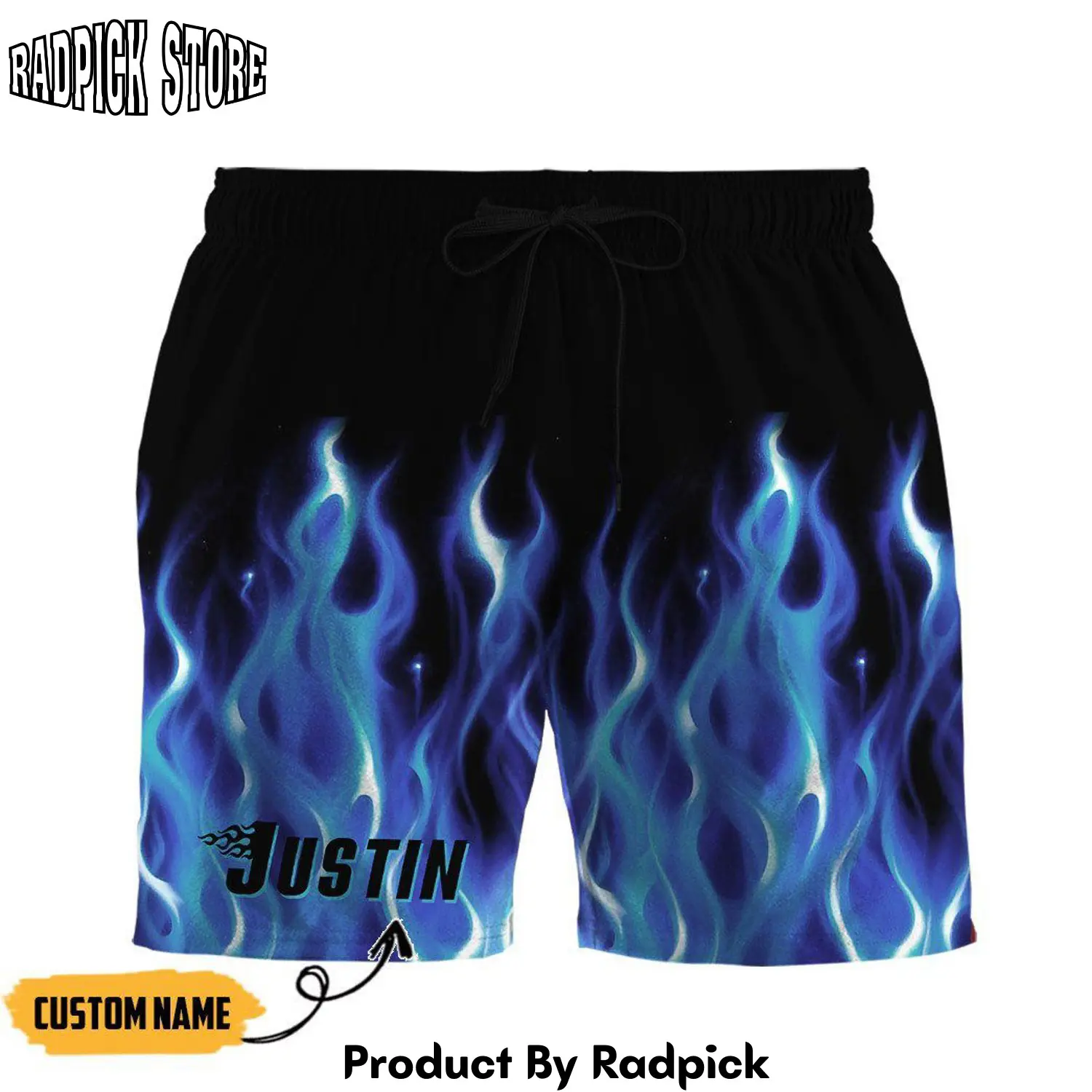 Radpick 3d hot rod blue flame bowling custom name beach shorts swim trunks rp631446